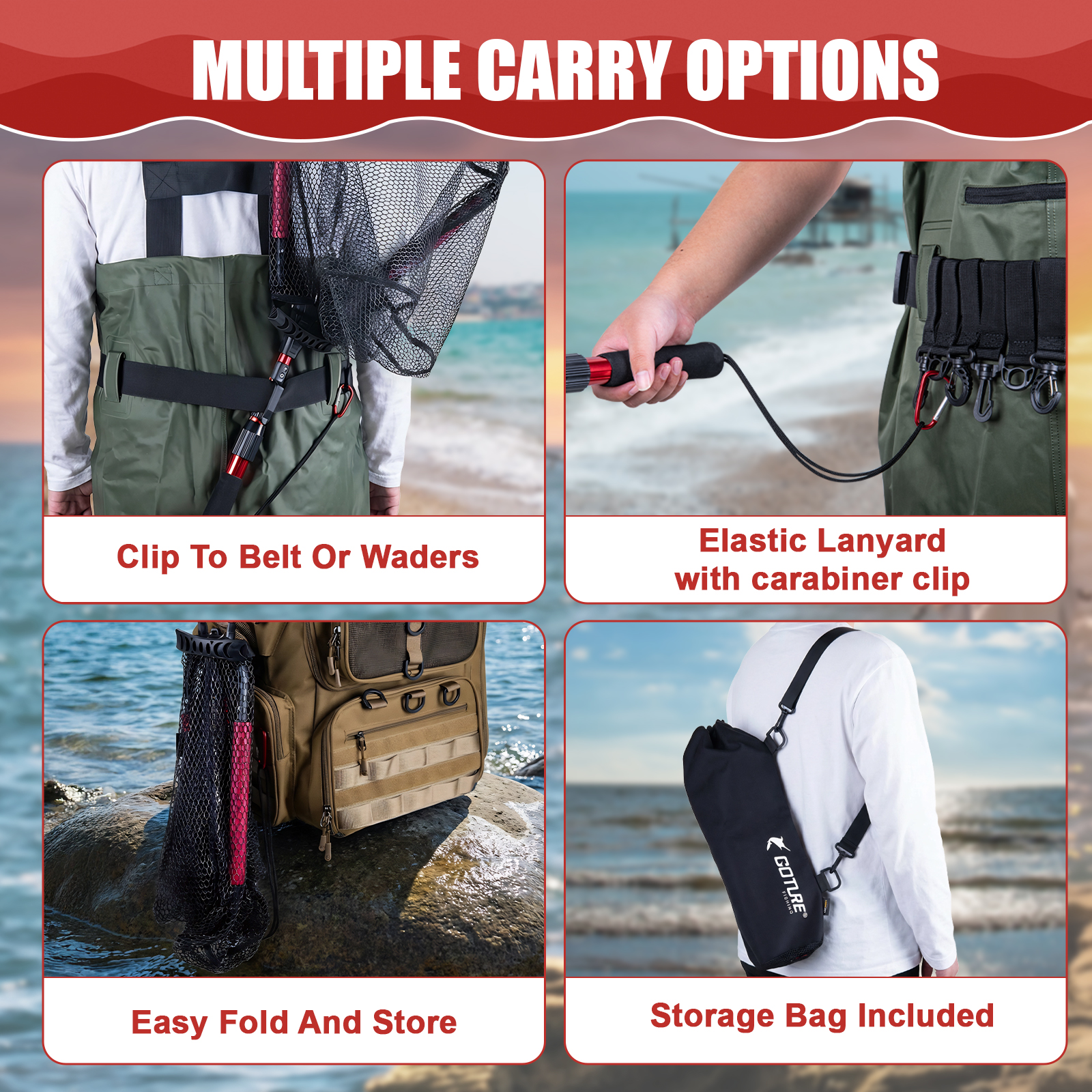 Goture Folding Fishing Brail N - đánh giá và giá Fish Net Handle